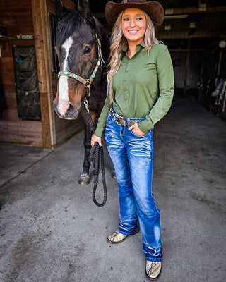 UltraBreathe Bootstitch Bootcut Jeans in Medium Wash by Cowgirl Tuff – Apparel from Bronco Western Supply Co.