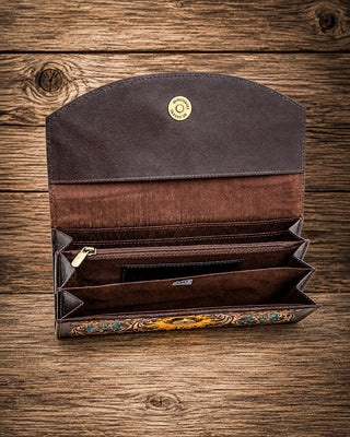 Utsav Sunflower Tooled Leather Wallet by Myra Bag – Purses & Wallets from Bronco Western Supply Co.