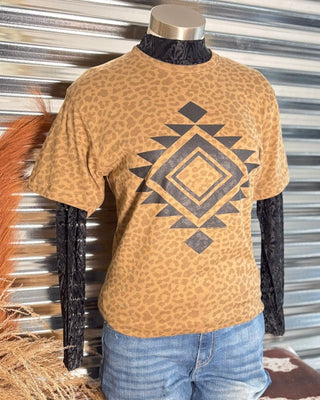 Vegas Aztec Graphic Tee - Brown Leopard - Western Tee - Bronco Western Supply Co.