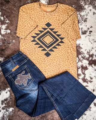 Vegas Aztec Graphic Tee - Brown Leopard - Western Tee - Bronco Western Supply Co.