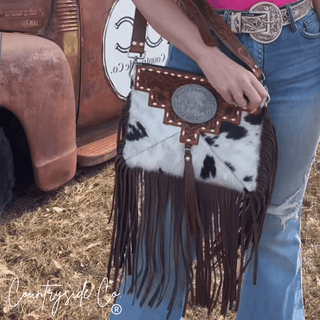 Vegas Vintage Rodeo Buckle Leather and Hide Crossbody Bag by Countryside Co. – Purses & Wallets from Bronco Western Supply Co.
