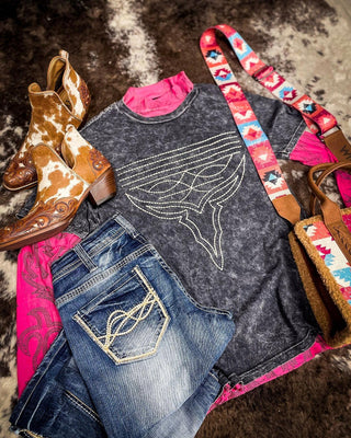 Western Boot Stitch Graphic Tee - Black – Apparel from Bronco Western Supply Co.