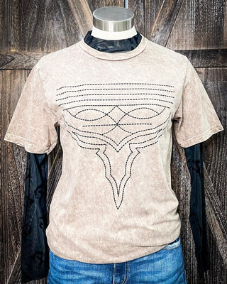 Western Boot Stitch Graphic Tee - Mocha – Apparel from Bronco Western Supply Co.