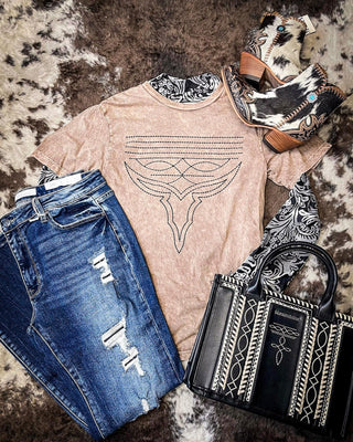Western Boot Stitch Graphic Tee - Mocha – Apparel from Bronco Western Supply Co.