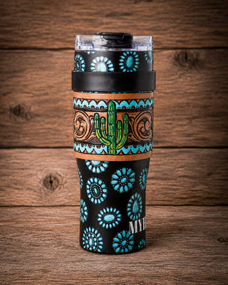 Wide Wyoming Concho Crest Tooled Leather Tumbler by Myra Bag – Gift Items from Bronco Western Supply Co.