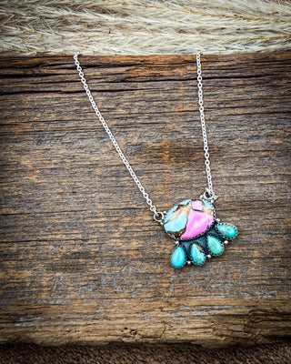 Wild Aster Cotton Candy and Kingman Turquoise Necklace – Necklace from Bronco Western Supply Co.