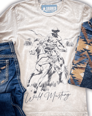 Wild Mustang Cowboy Graphic Tee - Off White – Apparel from Bronco Western Supply Co.