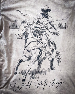 Wild Mustang Cowboy Graphic Tee - Off White - Apparel - Bronco Western Supply Co. - Bronco Western Supply Co.