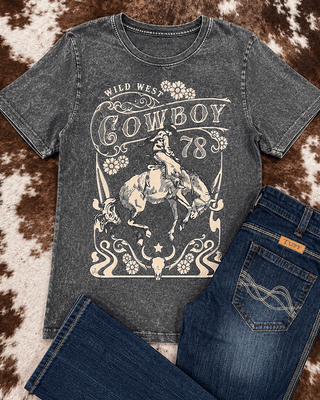 Wild West Cowboy Graphic Tee - Gray – Apparel from Bronco Western Supply Co.
