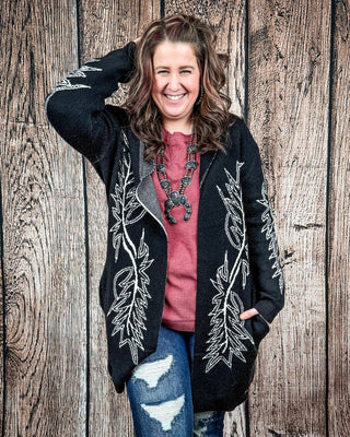 Wilderline Boot Stitch Cardigan in Black by Lucky & Blessed – Apparel from Bronco Western Supply Co.