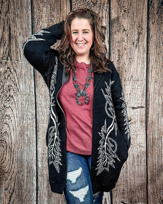 Wilderline Boot Stitch Cardigan in Black by Lucky & Blessed – Apparel from Bronco Western Supply Co.