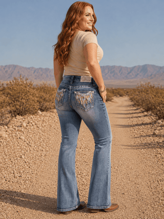 Windswept Feather Easy Boot Jeans in Dark Wash by Grace in LA – Apparel from Bronco Western Supply Co.