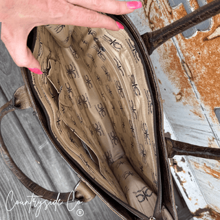 Wynonna Checkered Leather and Hide Tote Bag in Brown by Countryside Co. – Purses & Wallets from Bronco Western Supply Co.