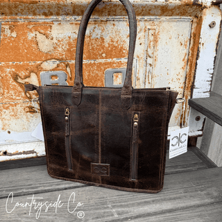 Wynonna Checkered Leather and Hide Tote Bag in Brown by Countryside Co. – Purses & Wallets from Bronco Western Supply Co.